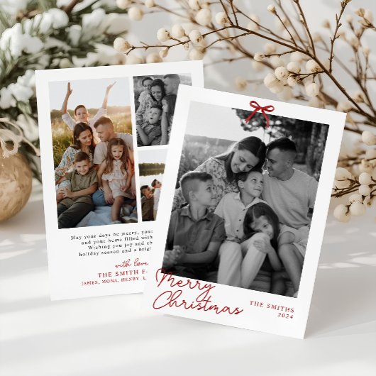 Coquette Bow Vakantie Fotokaart, Vrolijk Kerstfees Feestdagenkaart