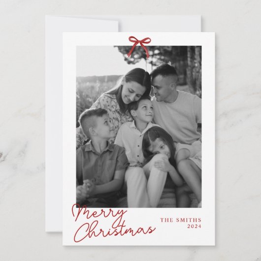 Coquette Bow Vakantie Fotokaart, Vrolijk Kerstfees Feestdagenkaart (Voorkant)