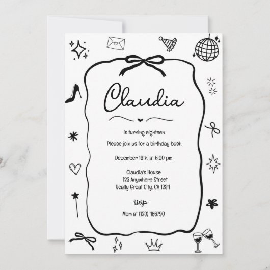 Coquette Bow verjaardagsuitnodiging grillige parti Kaart (Voorkant)