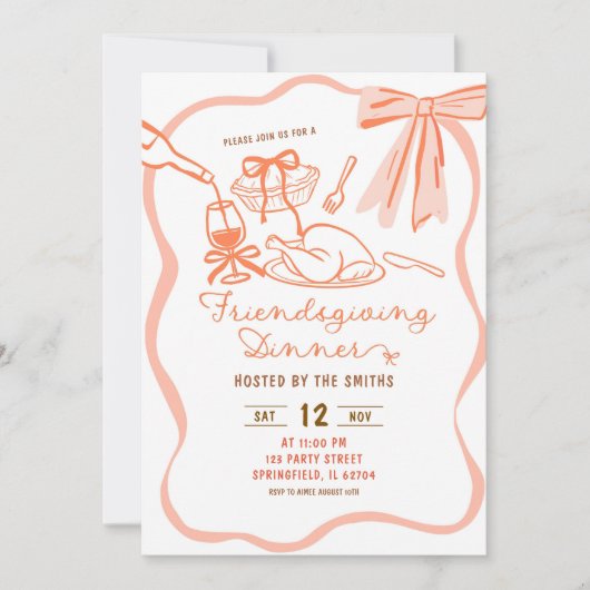 Coquette Bow Wavy Hand getrokken Vriendschapsgesch Kaart (Voorkant)