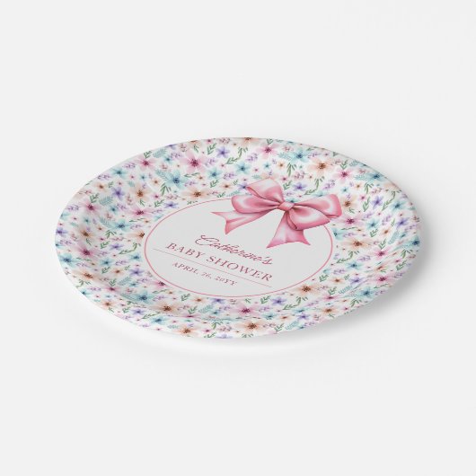 Coquette Bow Wildflowers Elegante Bloemen Papieren Bordje (Gekanteld)