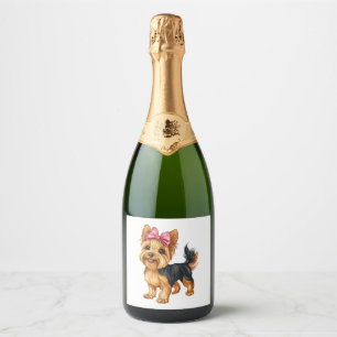 Coquette Bow Yorkshire Terrier Hond Yorkie Mom Mei Sparkling Wijnetiket