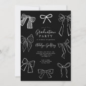 Coquette Bows Black Graduation Party Uitnodiging (Voorkant)