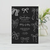 Coquette Bows Black Graduation Party Uitnodiging (Staand voorkant)