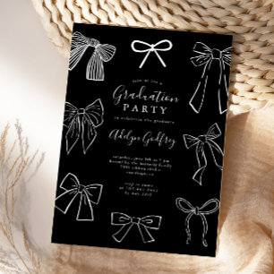 Coquette Bows Black Graduation Party Uitnodiging