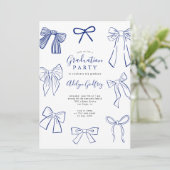 Coquette Bows Blue Graduation Party Uitnodiging (Staand voorkant)