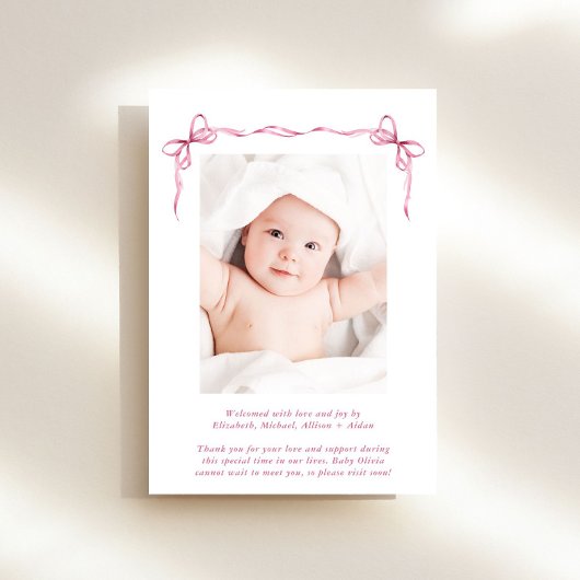 Coquette Bows Foto Baby Meisje Geboorte Aankondiging