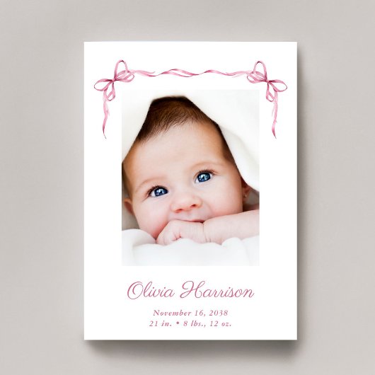 Coquette Bows Fotocollage Baby Meisje Geboorte Aankondiging