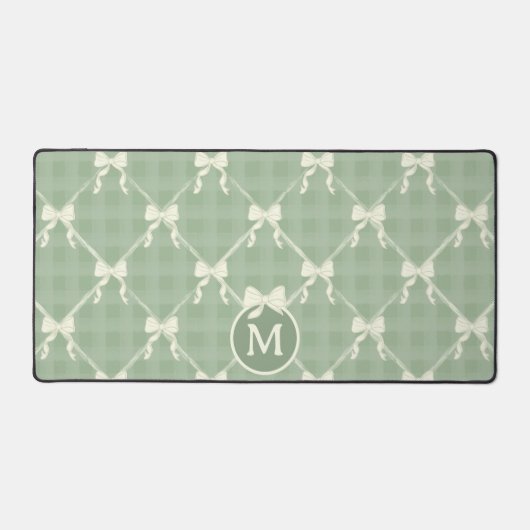 Coquette Bows Gingham Monogram Cream Sage Green  Bureaumat (Voorkant)