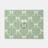 Coquette Bows Gingham Monogram Cream Sage Green  Deurmat (Voorkant)