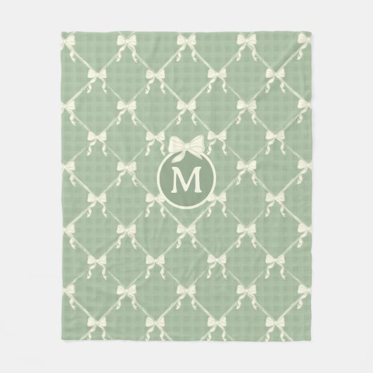 Coquette Bows Gingham Monogram Cream Sage Green  Fleece Deken (Voorkant)