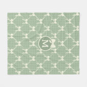 Coquette Bows Gingham Monogram Cream Sage Green Fleece Deken (Voorkant (Horizontaal))
