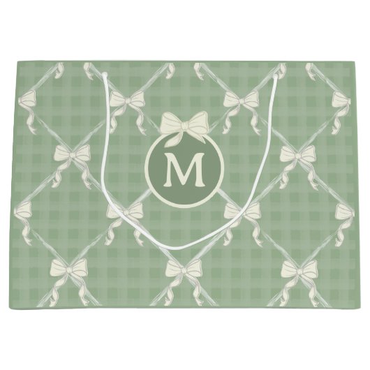 Coquette Bows Gingham Monogram Cream Sage Green  Groot Cadeauzakje (Voorkant)