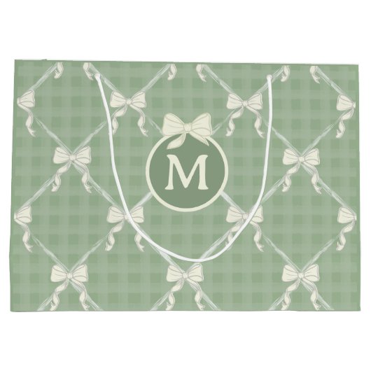 Coquette Bows Gingham Monogram Cream Sage Green  Groot Cadeauzakje (Achterkant)