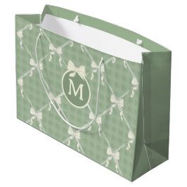 Coquette Bows Gingham Monogram Cream Sage Green  Groot Cadeauzakje
