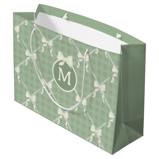 Coquette Bows Gingham Monogram Cream Sage Green  Groot Cadeauzakje (Achterkant Gekanteld)