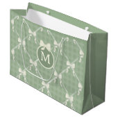 Coquette Bows Gingham Monogram Cream Sage Green  Groot Cadeauzakje (Voorkant Gekanteld)