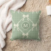 Coquette Bows Gingham Monogram Cream Sage Green Kussen (Deken)