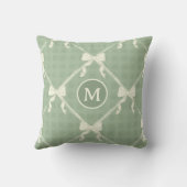 Coquette Bows Gingham Monogram Cream Sage Green Kussen (Achterkant)