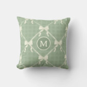 Coquette Bows Gingham Monogram Cream Sage Green Kussen (Voorkant)