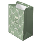 Coquette Bows Gingham Monogram Cream Sage Green  Medium Cadeauzakje (Voorkant Gekanteld)