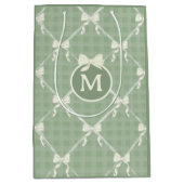 Coquette Bows Gingham Monogram Cream Sage Green Medium Cadeauzakje (Voorkant)