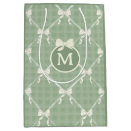 Coquette Bows Gingham Monogram Cream Sage Green  Medium Cadeauzakje