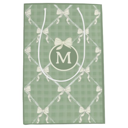 Coquette Bows Gingham Monogram Cream Sage Green  Medium Cadeauzakje (Voorkant)