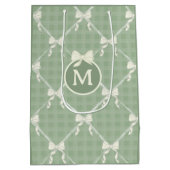 Coquette Bows Gingham Monogram Cream Sage Green  Medium Cadeauzakje (Achterkant)