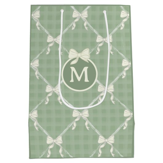 Coquette Bows Gingham Monogram Cream Sage Green Medium Cadeauzakje (Achterkant)
