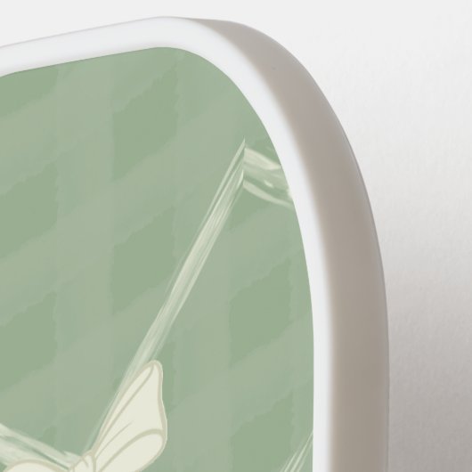 Coquette Bows Gingham Monogram Cream Sage Green  Pickleball Paddle (Links Detail)