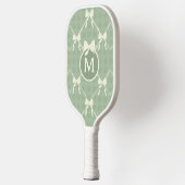 Coquette Bows Gingham Monogram Cream Sage Green  Pickleball Paddle (Links)