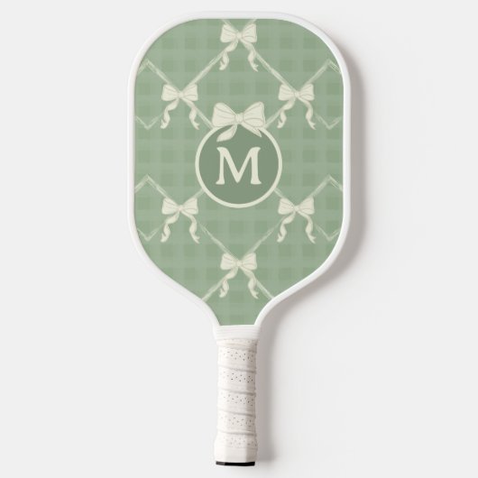 Coquette Bows Gingham Monogram Cream Sage Green  Pickleball Paddle (Achterkant)