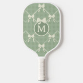 Coquette Bows Gingham Monogram Cream Sage Green Pickleball Paddle (Voorkant)