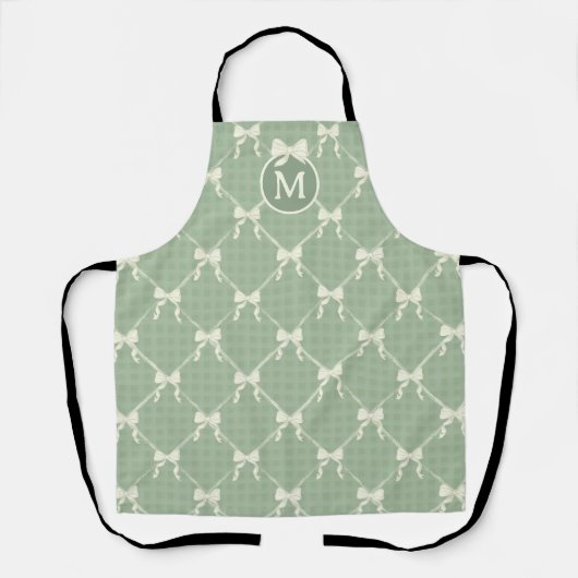 Coquette Bows Gingham Monogram Cream Sage Green Schort (Voorkant)