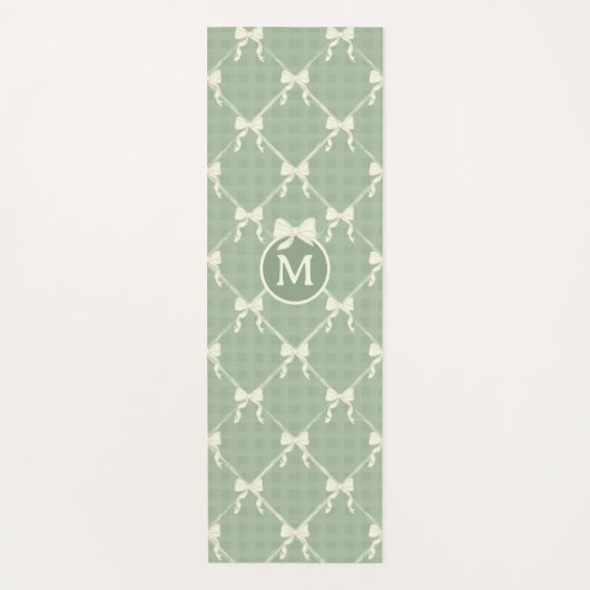 Coquette Bows Gingham Monogram Cream Sage Green  Yogamat (Voorkant)