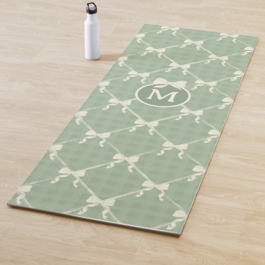 Coquette Bows Gingham Monogram Cream Sage Green  Yogamat (In situ)