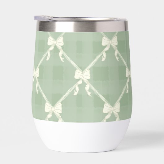 Coquette Bows Gingham Pattern Cream Sage Green  (Rechts)