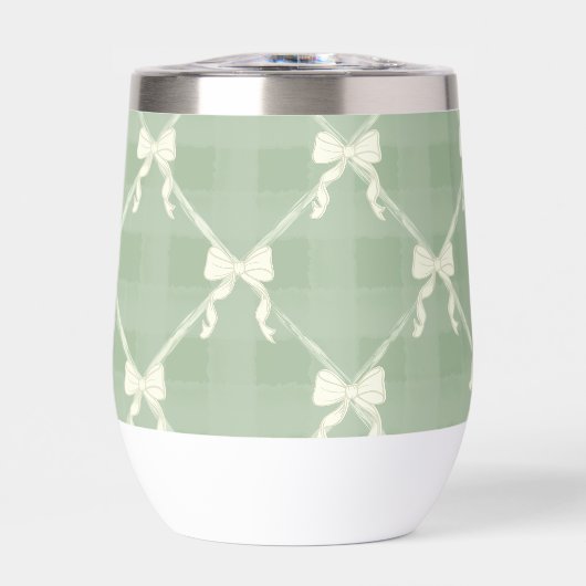 Coquette Bows Gingham Pattern Cream Sage Green  (Voorkant)