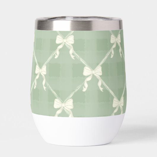 Coquette Bows Gingham Pattern Cream Sage Green  (Achterkant)