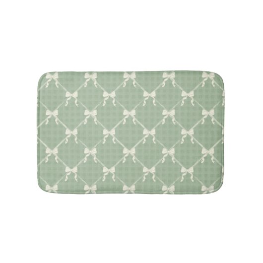 Coquette Bows Gingham Pattern Cream Sage Green Badmat (Voorkant)