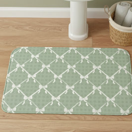 Coquette Bows Gingham Pattern Cream Sage Green  Badmat