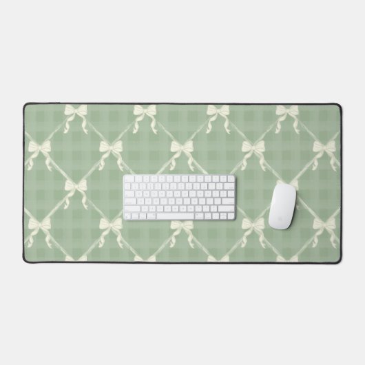 Coquette Bows Gingham Pattern Cream Sage Green  Bureaumat (Keyboard & Muis)