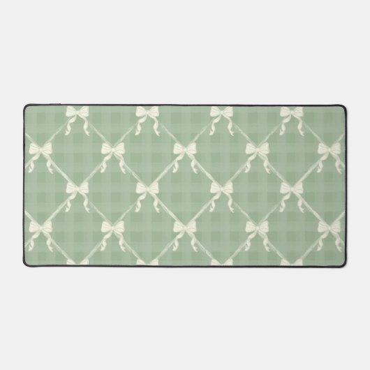 Coquette Bows Gingham Pattern Cream Sage Green Bureaumat (Voorkant)