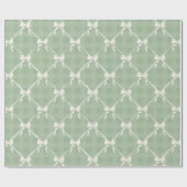 Coquette Bows Gingham Pattern Cream Sage Green  Cadeaupapier (Vlak)
