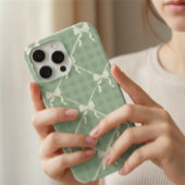 Coquette Bows Gingham Pattern Cream Sage Green Case-Mate iPhone Case