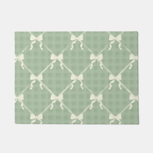 Coquette Bows Gingham Pattern Cream Sage Green Deurmat (Voorkant)