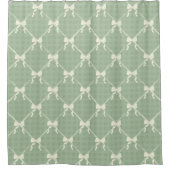 Coquette Bows Gingham Pattern Cream Sage Green  Douchegordijn (Voorkant)