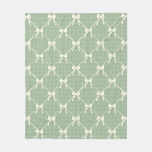 Coquette Bows Gingham Pattern Cream Sage Green Fleece Deken (Voorkant)