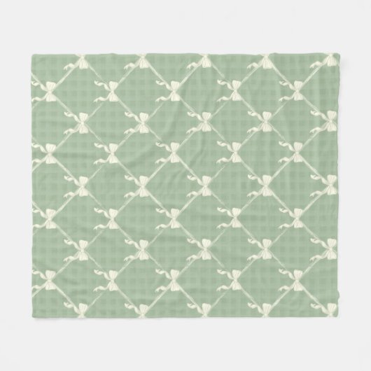 Coquette Bows Gingham Pattern Cream Sage Green  Fleece Deken (Voorkant (Horizontaal))